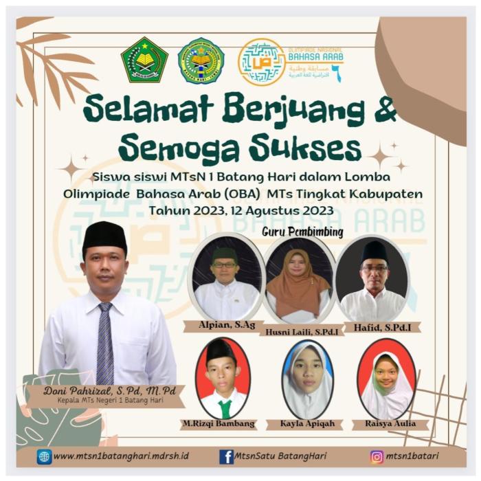 SISWA SISWI MTsN 1 BATANG HARI IKUTI LOMBA OLIMPIADE BAHASA ARAB (OBA) TINGKAT KABUPATEN TAHUN 2023