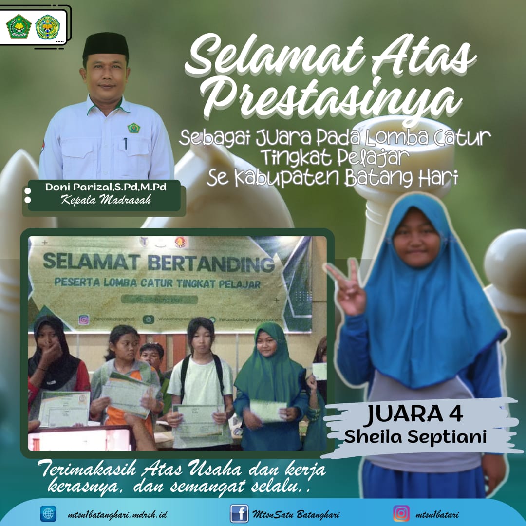 Sheila Septiani Raih 4th Place Winner dalam Lomba Catur Pelajar Se-Batang Hari
