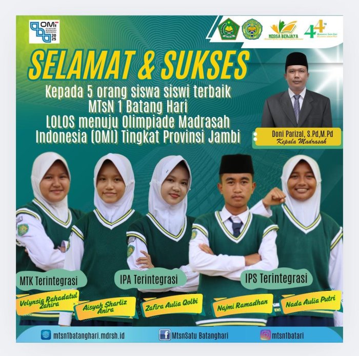 Bangga! 5 Jawara Muda MTsN 1 Batang Hari Lolos ke OMI Tingkat Provinsi