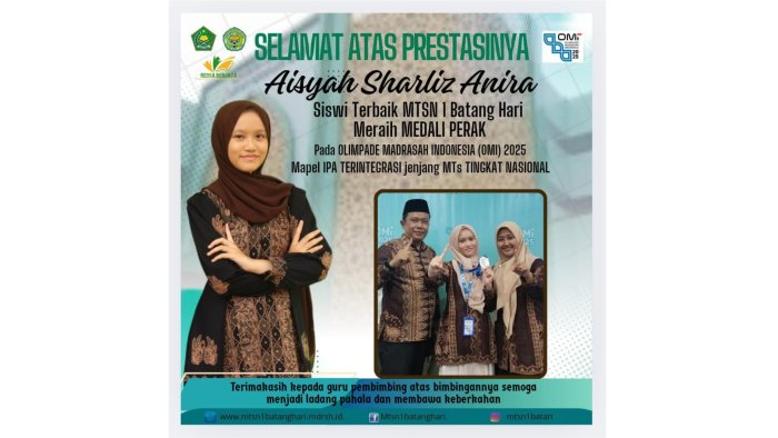 Siswi MTsN 1 Batang Hari Raih medali Perak Olimpiade Madrasah Nasional Bidang Sains IPA 2025 di Banten