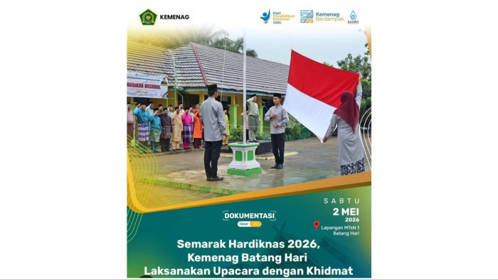 Peringati Hardiknas 2026, Petugas Pengibar Bendera MTsN 1 Batang Hari Tampil Memukau di Hadapan Kemenag Batang Hari