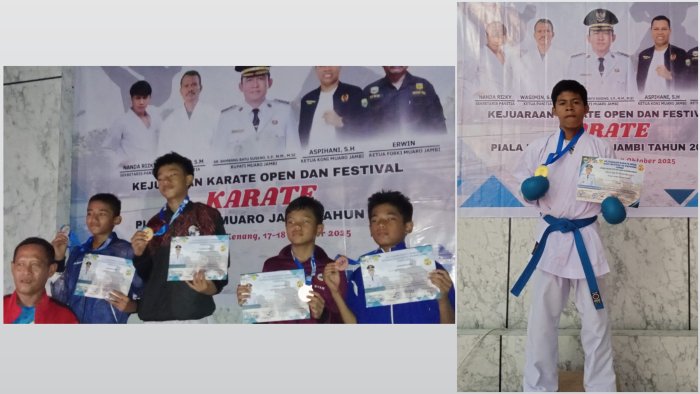 Dua Raffa MTsN 1 Batang Hari Sabet Emas dan Perak di Kejuaraan Karate Piala Bupati Muaro Jambi 2025
