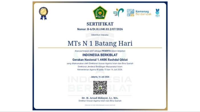 Wujud Kepedulian Syariat, MTsN 1 Batang Hari Sukses Berpartisipasi dalam Gerakan Nasional Indonesia Berkiblat Wujud Kepedulian Syariat, MTsN 1 Batang Hari Sukses Berpartisipasi dalam Gerakan Nasional Indonesia Berkiblat