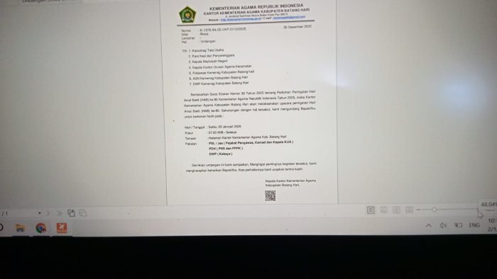 Kemenag Batang Hari Undang ASN Menghadiri Upacara HAB ke-80