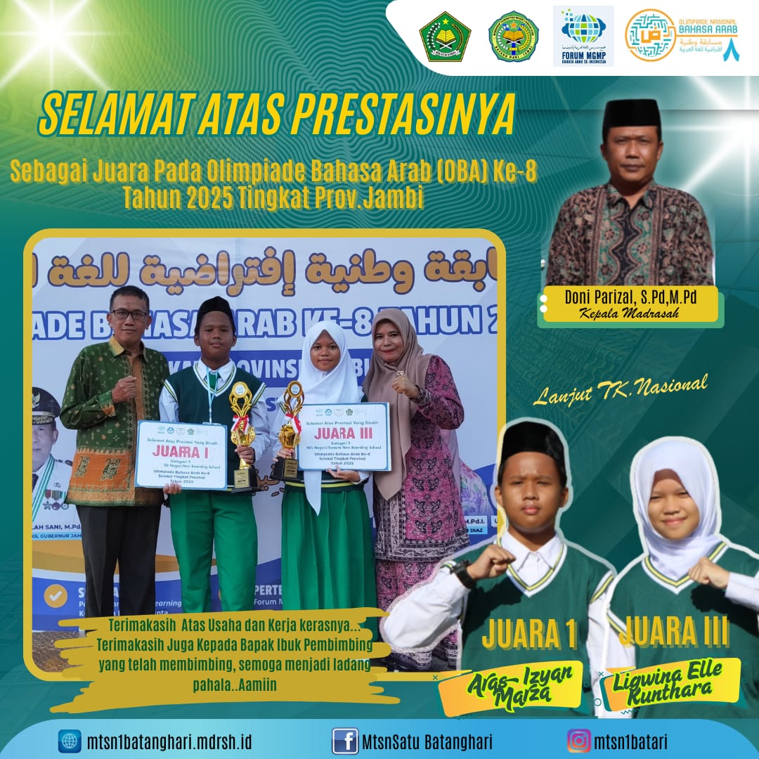 Prestasi Gemilang! Siswa MTsN 1 Batang Hari Sabet Juara di Olimpiade Bahasa Arab Tingkat Provinsi