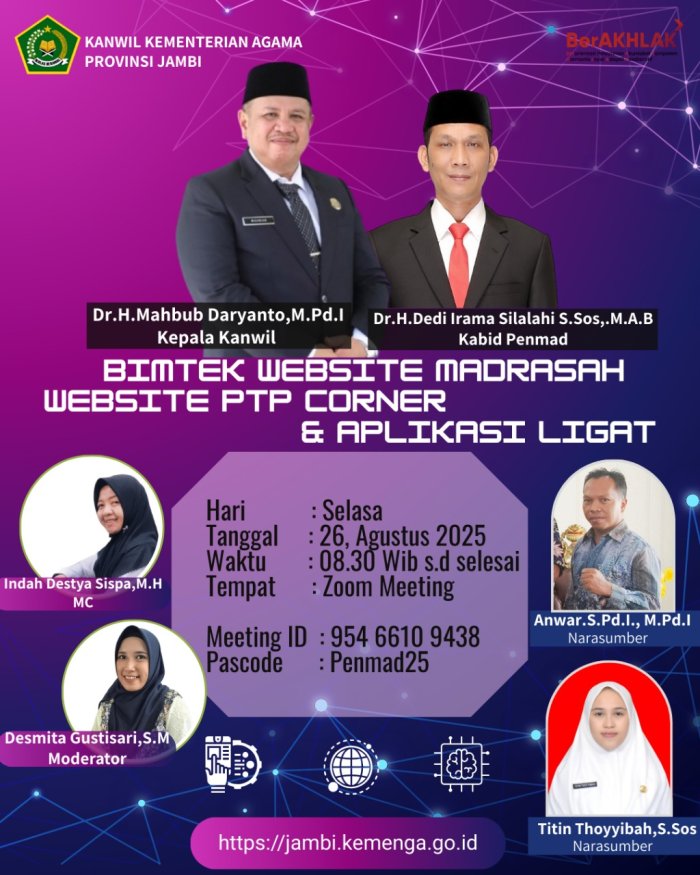 Tingkatkan Kualitas Digital, Kepala MTsN 1 Batang Hari Bersama Tim Pengelola Website Ikuti Bimtek Website Madrasah, Website PTP Corner dan Aplikasi LIGAT