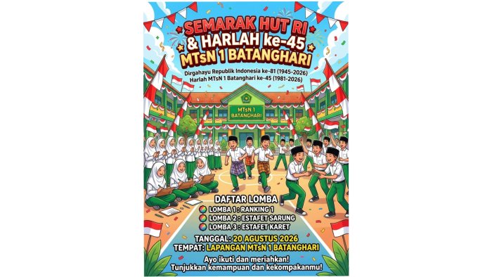 Meriahkan HUT RI Ke-81 dan Harlah Ke-45, Civitas Akademika MTsN 1 Batang Hari Siap Gelar Berbagai Perlombaan Seru