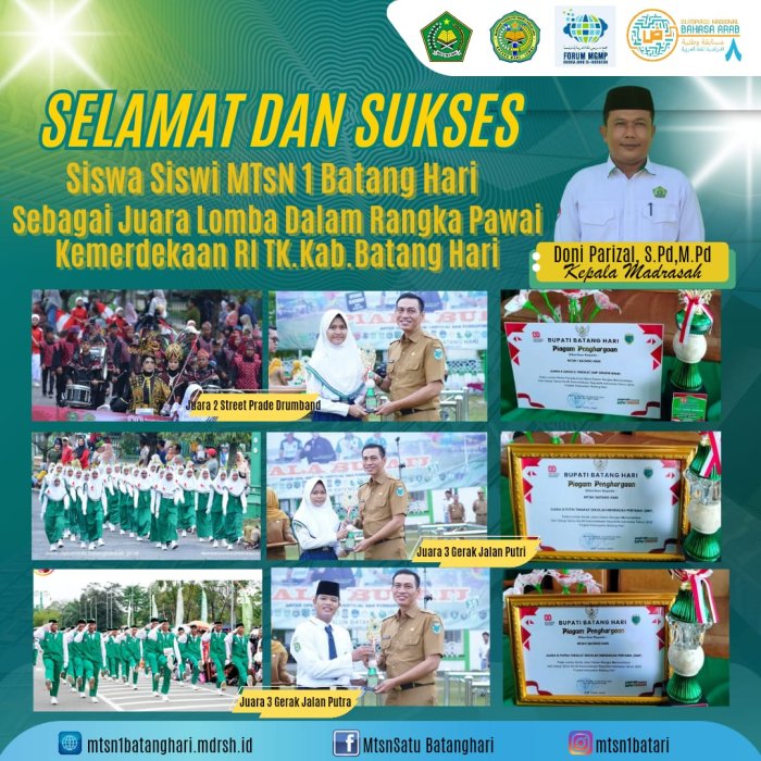 Tiga Piagam Penghargaan untuk MTsN 1 Batang Hari di Pawai Pembangunan HUT RI Ke-80 Kabupaten Batang Hari