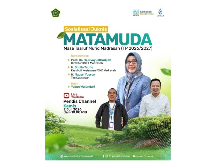 Sambut Murid Baru, Kepala Madrasah dan Waka Kesiswaan MTsN 1 Batang Hari Ikuti Sosialisasi Juknis MATAMUDA TP 2026/2027 Sambut Murid Baru, Kepala Madrasah dan Waka Kesiswaan MTsN 1 Batang Hari Ikuti Sosialisasi Juknis MATAMUDA TP 2026/2027