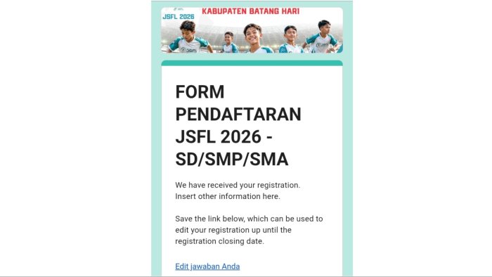 Resmi Mendaftar! Skuad Utama NEGSA FC MTsN 1 Batang Hari Siap Berlaga di Ajang JSFL 2026 Tingkat Kabupaten Resmi Mendaftar! Skuad Utama NEGSA FC MTsN 1 Batang Hari Siap Berlaga di Ajang JSFL 2026 Tingkat Kabupaten