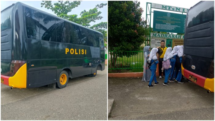 Puluhan Siswa/i MTsN 1 Batang Hari Diangkut Mobil  BUS Kepolisian Resor Batang Hari