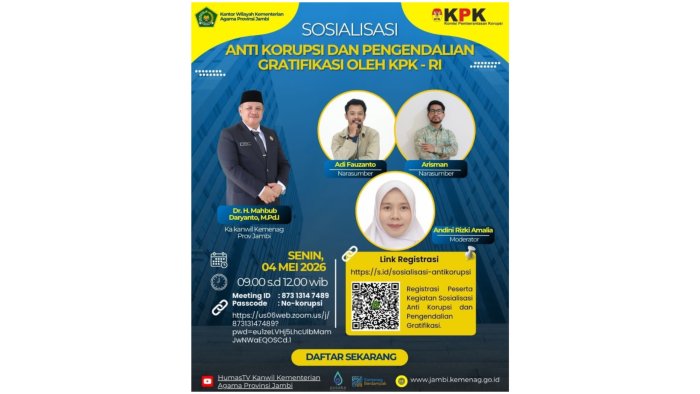 Perkuat Integritas, Kepala MTsN 1 Batang Hari Ikuti Sosialisasi Antikorupsi dan Pengendalian Gratifikasi oleh KPK-RI
