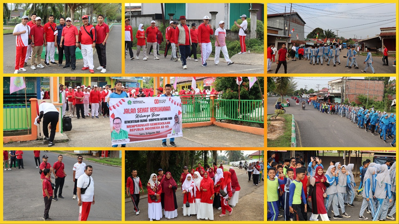 Seluruh Civitas MTsN 1 Batang Hari Ikuti Jalan Sehat Kerukunan Kemenag