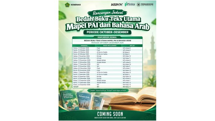 Tingkatkan Mutu Pembelajaran, Kemenag Rilis Rancangan Jadwal Bedah Buku Teks Utama Mapel PAI & Bahasa Arab