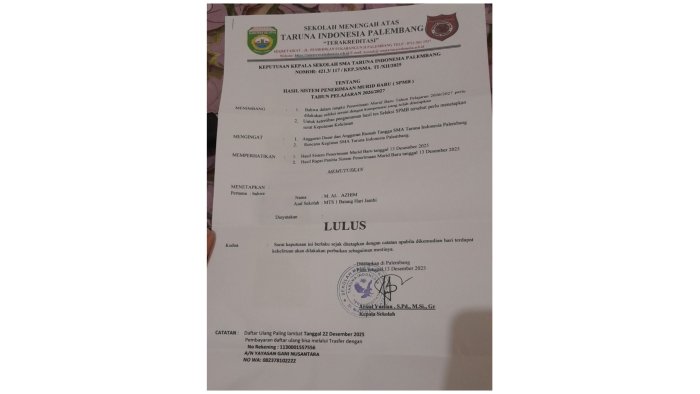 Siswa MTsN 1 Batang Hari Jambi Lulus Seleksi di SMA Taruna Indonesia Palembang