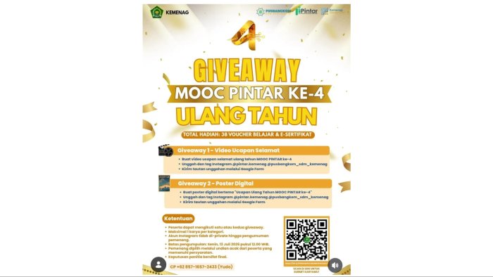 Sambut Ulang Tahun MOOC PINTAR Kemenag ke-4, Ayo Berpartisipasi dalam Ajang Kreativitas Nasional Sambut Ulang Tahun MOOC PINTAR Kemenag ke-4, Ayo Berpartisipasi dalam Ajang Kreativitas Nasional