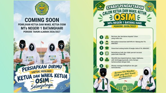 Gali Potensi Kepemimpinan Siswa, MTsN 1 Batang Hari Buka Pendaftaran Calon Ketua dan Wakil Ketua OSIM Periode 2026/2027